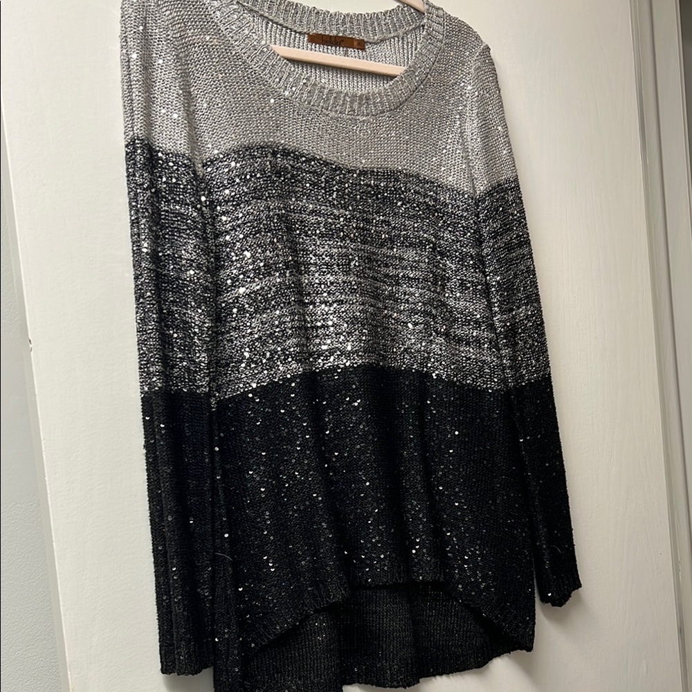 Belldini Silver and Black Sequin Sweater
